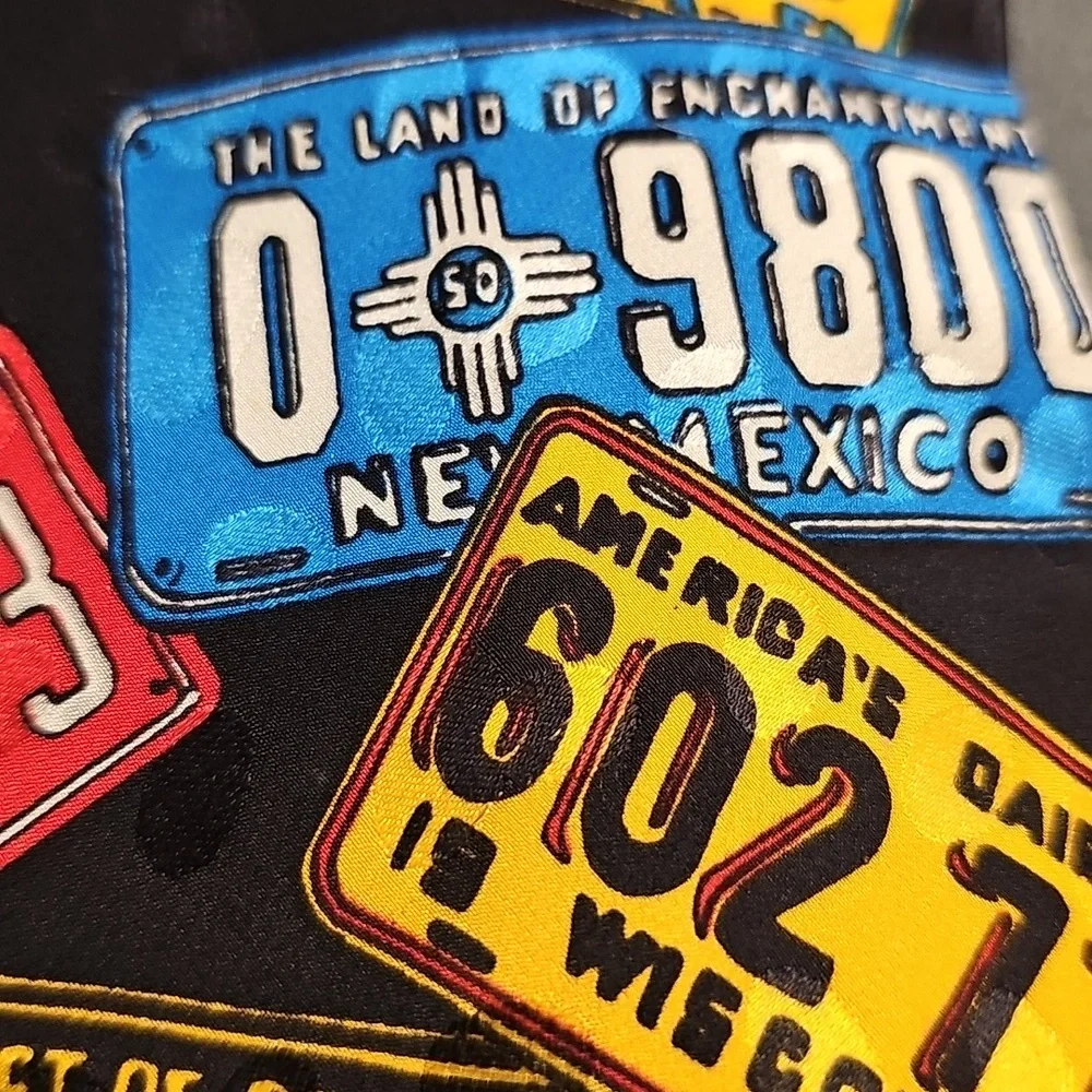 Colorful License‎ Plate Novelty Necktie. By ADDICTION USA. silk Handmade.